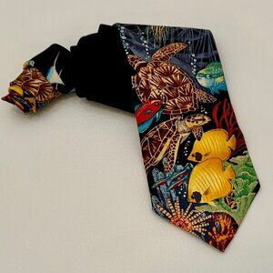 NECKTIE SILK WILD KINGDOM UNDERWATER "SHIPWRECK" 1999 KATIE DOBSON CUNDIFF USA